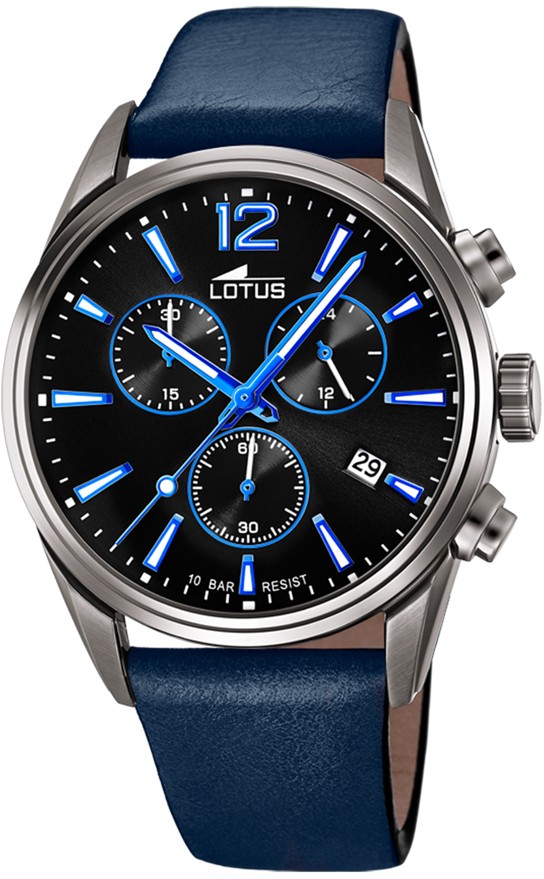 LOTUS MEN'S BLACK CHRONO LEATHER WATCH BRACELET 18683/6