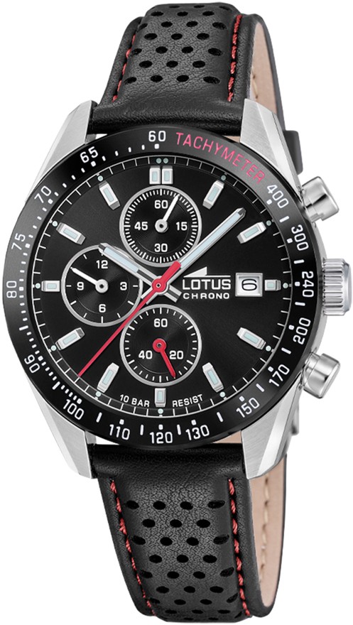 LOTUS MEN'S BLACK CHRONO LEATHER WATCH BRACELET 18995/8