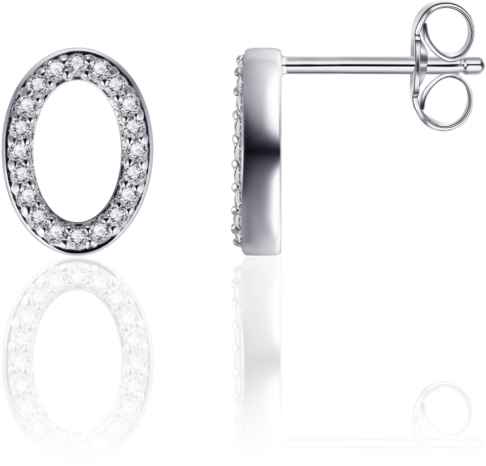 Gisser Jewels - Oorbellen - Oorstekers Ovaal open gezet met Zirkonia - 11mm x 8mm - Gerhodineerd Zilver 925