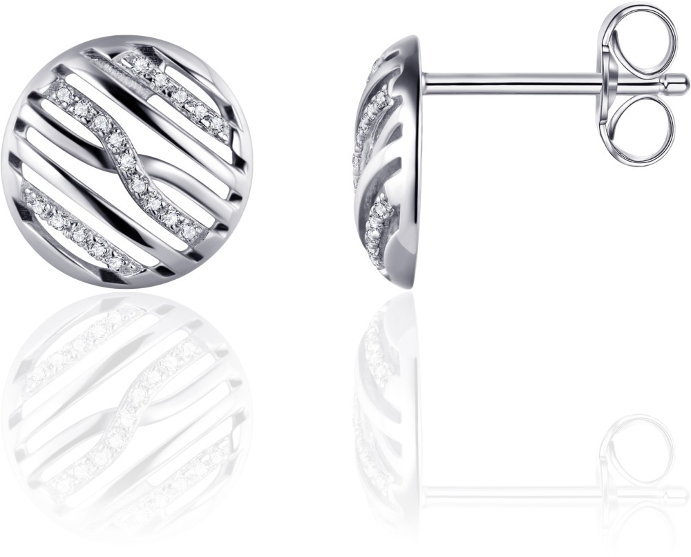 Gisser Jewels - Oorbellen - Oorstekers Rond Fantasie gezet met Zirkonia - 10mmØ - Gerhodineerd Zilver 925