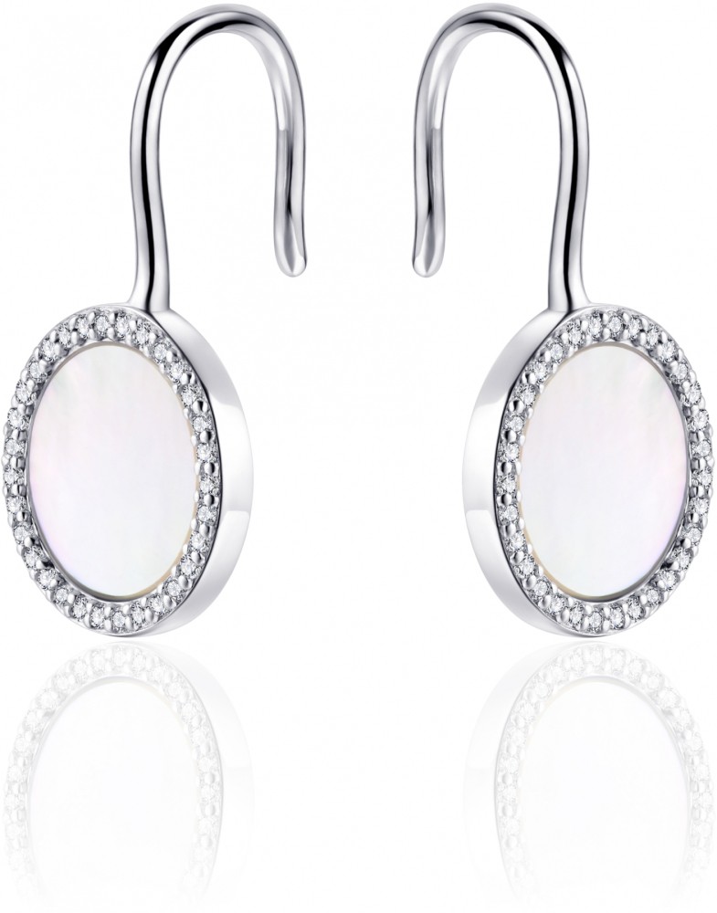 Gisser Jewels - Oorbellen - Oorhaken gezet met Zirkonia en Parelmoer ingelegd - 26mm x 12mm - Gerhondineerd Zilver 925