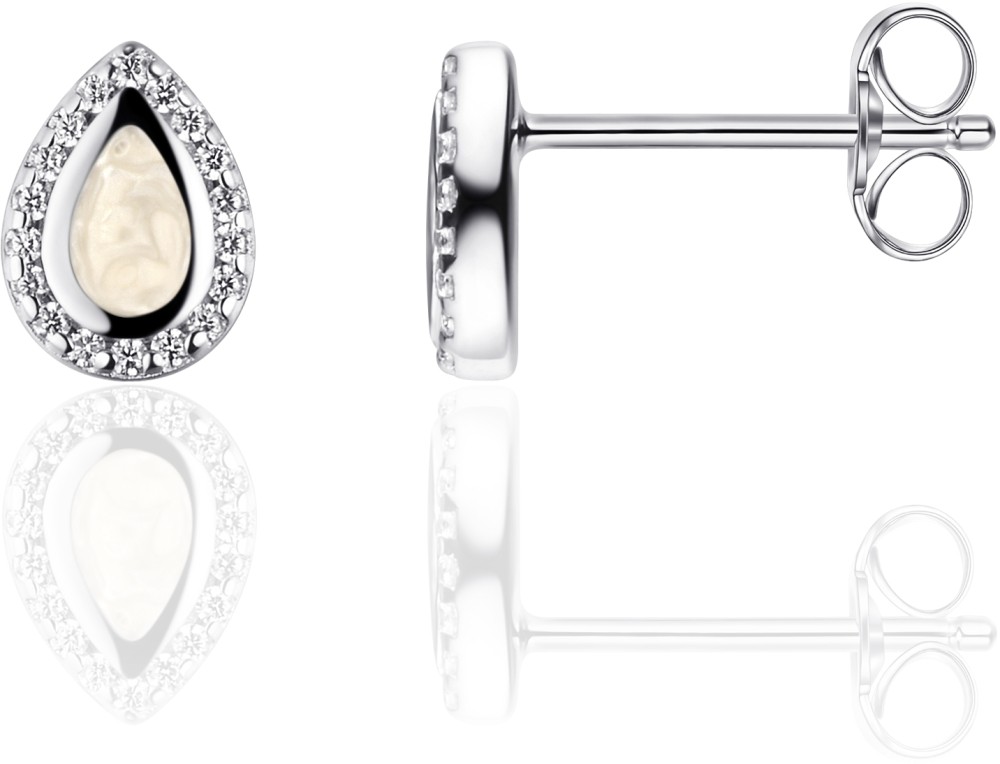 Gisser Jewels - I05E007 - Oorbellen - Oorstekers - Parelmoer ingelegd en gezet met Zirkonia - 8mm x 6mm - Gerhodineerd Zilver 925