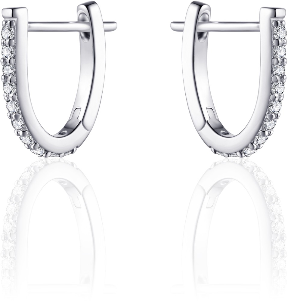 Gisser Jewels - Oorbellen - Oorringen half rond gezet met Zirkonia - 12mmØ x 1.5mm - Gerhodineerd Zilver 925
