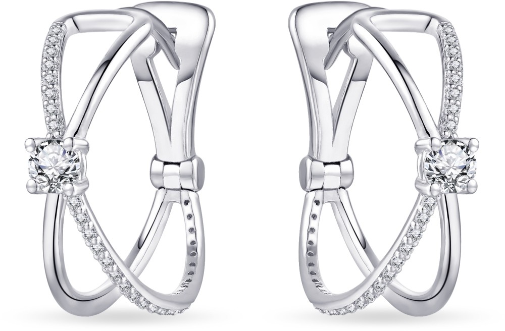 Gisser Jewels - Oorringen - Gekruist gezet met Zirkonia Stenen - 6mm Breed - 17mmØ - Gerhodineerd Zilver 925