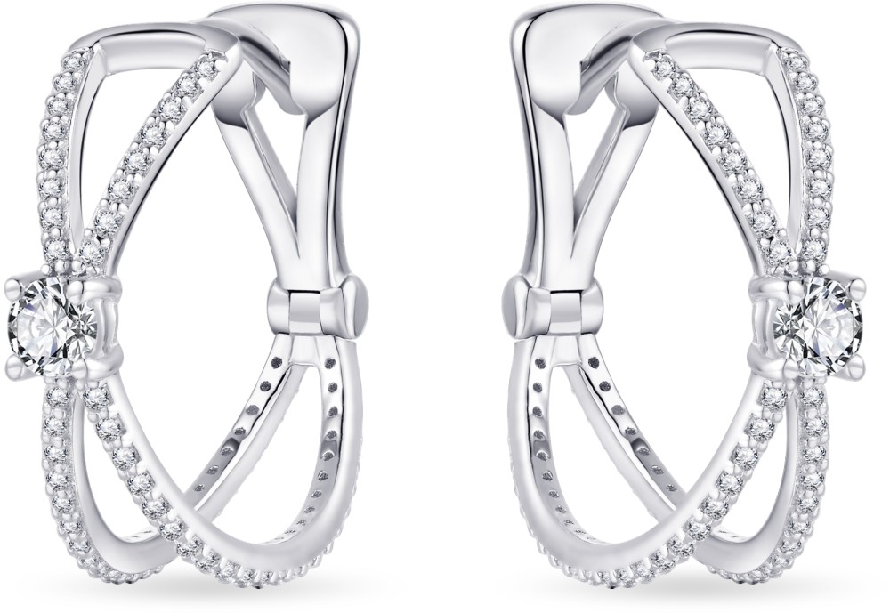 Gisser Jewels - Oorringen - Gekruist gezet met Zirkonia Stenen - 6mm Breed - 17mmØ - Gerhodineerd Zilver 925