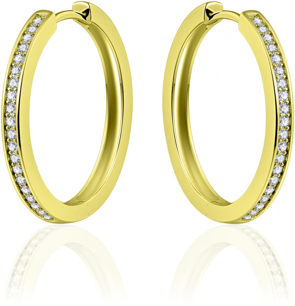 Gisser Jewels - Oorbellen - Oorringen met Scharnier - Vlak gezet met Zirkonia - 3mm Breed - 30mmØ - Verguld Zilver 925