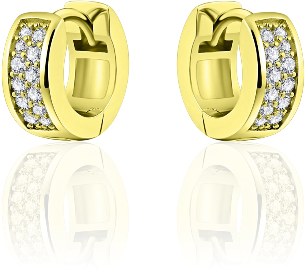Gisser Jewels - Oorbellen - Oorringen - Vlak gezet met Zirkonia met scharnier - 5mm Breed - 12mmØ - Verguld Zilver 925