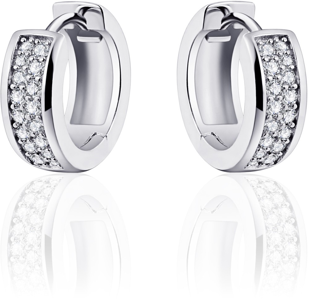 Gisser Jewels - Oorbellen - Oorringen - Vlak gezet met Zirkonia met scharnier - 5mm Breed - 15mmØ - Gerhodineerd Zilver 925