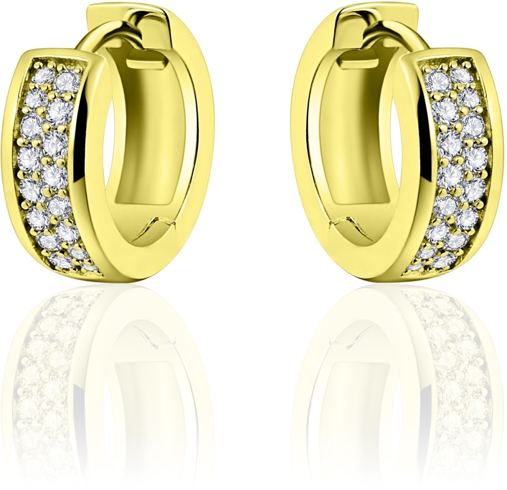 Gisser Jewels - Oorbellen - Oorringen - Vlak gezet met Zirkonia met scharnier - 5mm Breed - 15mmØ - Verguld Zilver 925