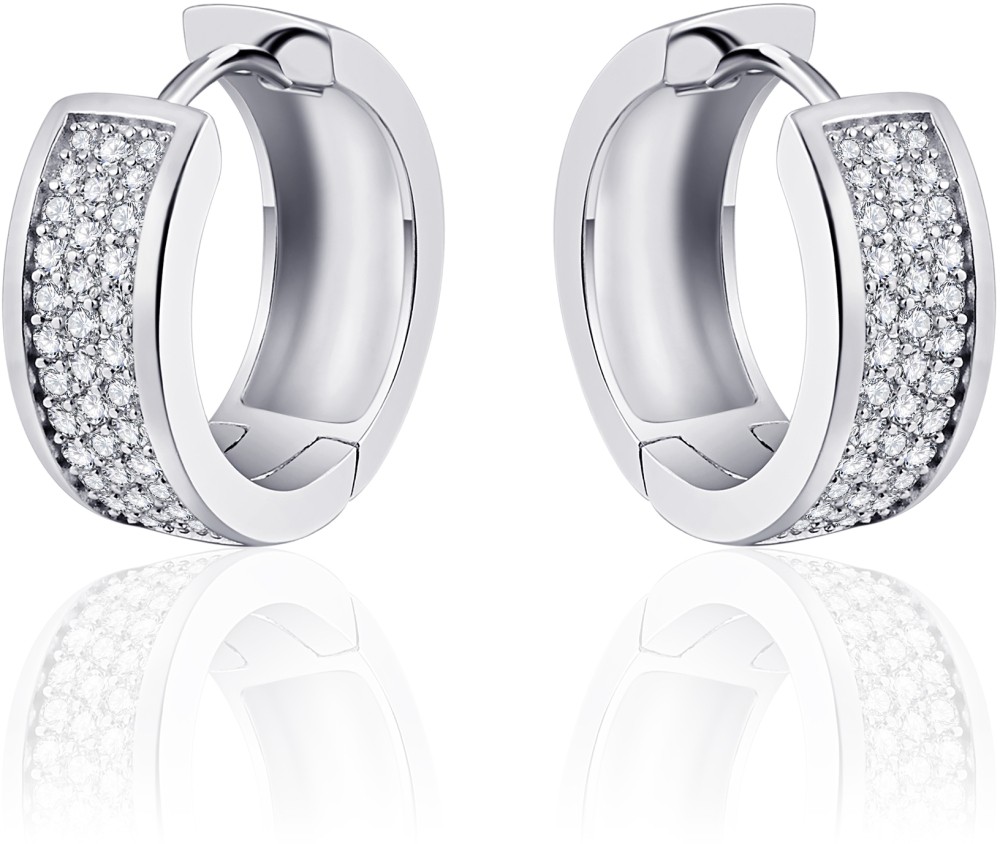Gisser Jewels - Oorbellen - Oorringen met Scharnier - Vlak gezet met Zirkonia - 7mm Breed - 20mmØ - Gerhodineerd Zilver 925