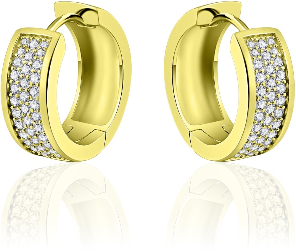 Gisser Jewels - Oorbellen - Oorringen met Scharnier - Vlak gezet met Zirkonia - 7mm Breed - 20mmØ - Verguld Zilver 925