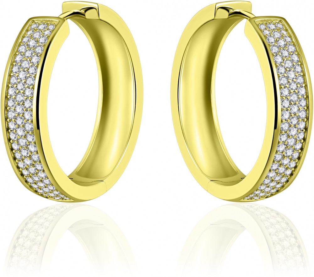 Gisser Jewels - Oorbellen - Oorringen met Scharnier - Vlak gezet met Zirkonia - 7mm Breed - 30mmØ - Verguld Zilver 925