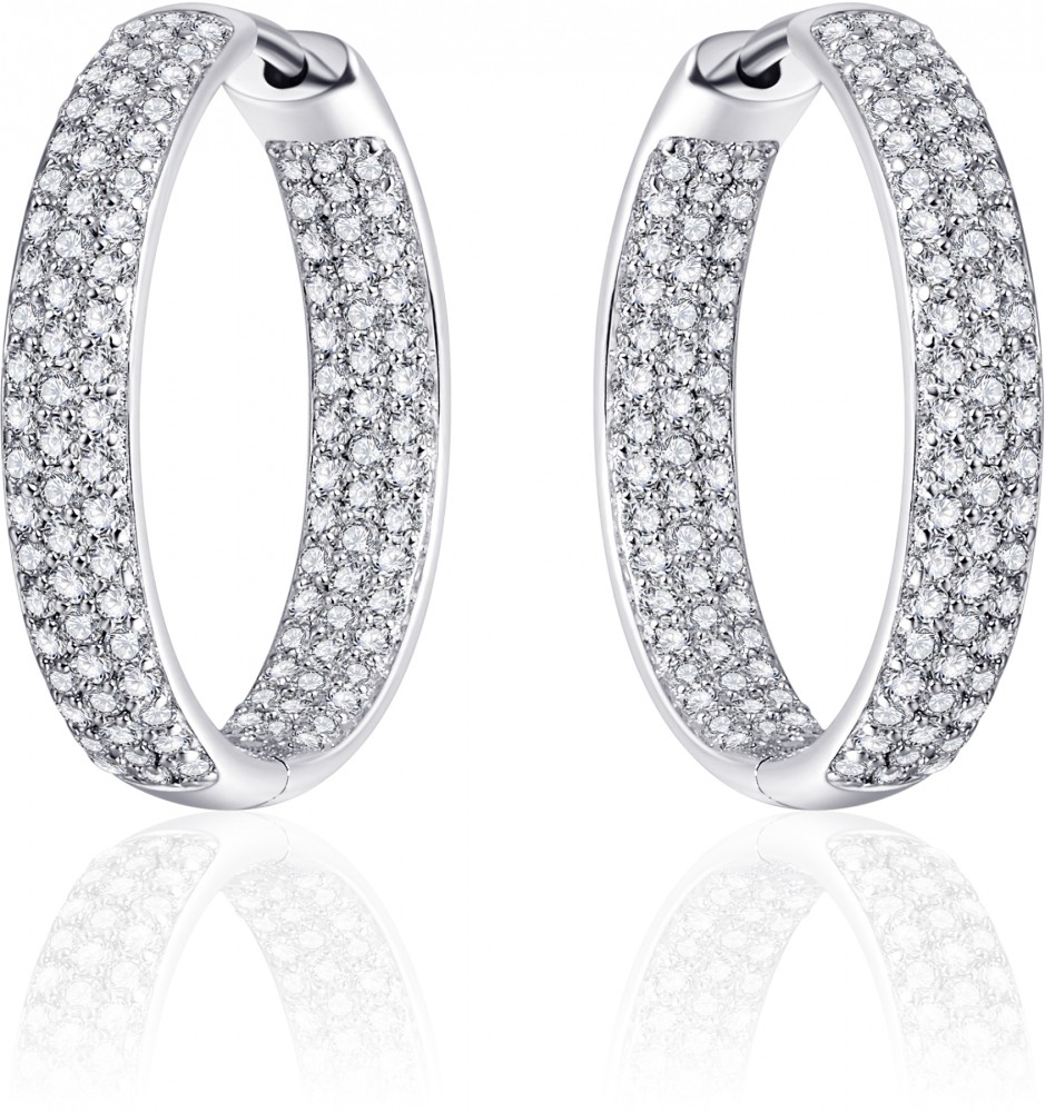 Gisser Jewels - Oorbellen - Oorringen met Scharnier - Licht Gebold gezet met Zirkonia - 4mm Breed - 23mmØ - Gerhodineerd Zilver 925