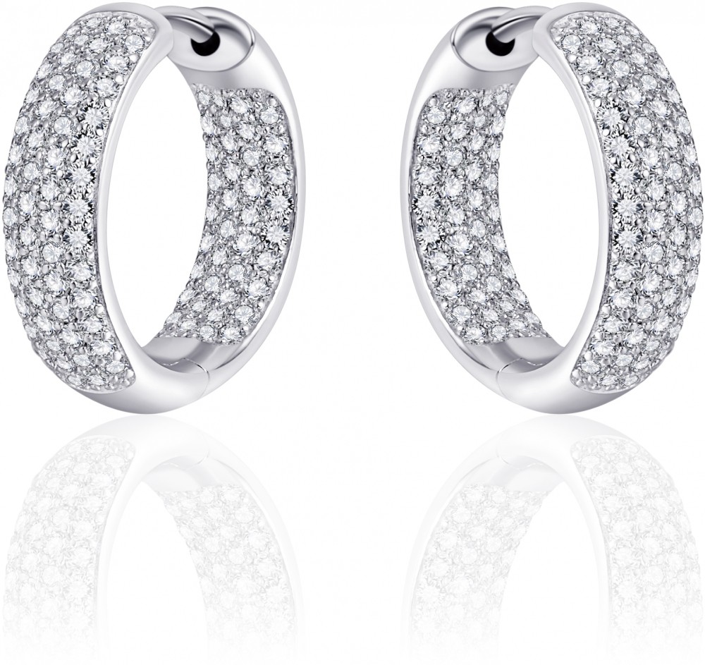 Gisser Jewels - Oorbellen - Oorringen met Scharnier - Licht Gebold gezet met Zirkonia - 5mm Breed - 18mmØ - Gerhodineerd Zilver 925