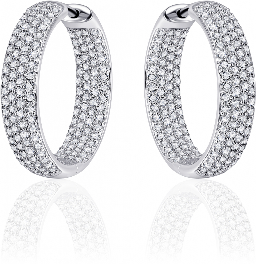 Gisser Jewels - Oorbellen - Oorringen met Scharnier - Licht Gebold gezet met Zirkonia - 5mm Breed - 23mmØ - Gerhodineerd Zilver 925