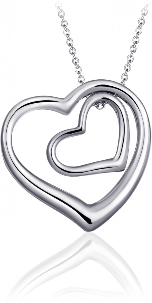 Gisser Jewels Hanger incl. Ketting - Klein Hart in Groot Hart -  25mm x 25mm - Lengte 42+3cm - Gerhodineerd Zilver 925
