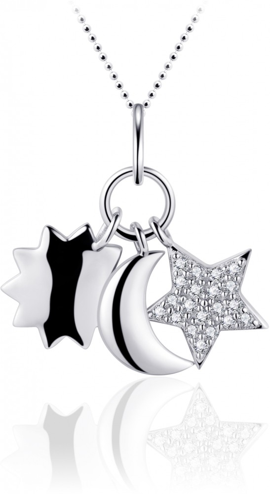 Gisser Jewels - Hanger incl. Ketting - Zon Maan Ster gezet met Zirkonia - 23mm x 22mm - Lengte 42+3+5cm - Gerhodineerd Zilver 925