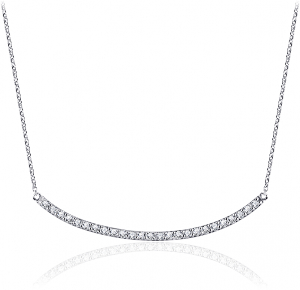 Gisser Jewels - Hanger incl. Ketting - Gebogen Staaf gezet met Zirkonia - 3mm x 50mm - Lengte 42+5cm - Gerhodineerd Zilver 925