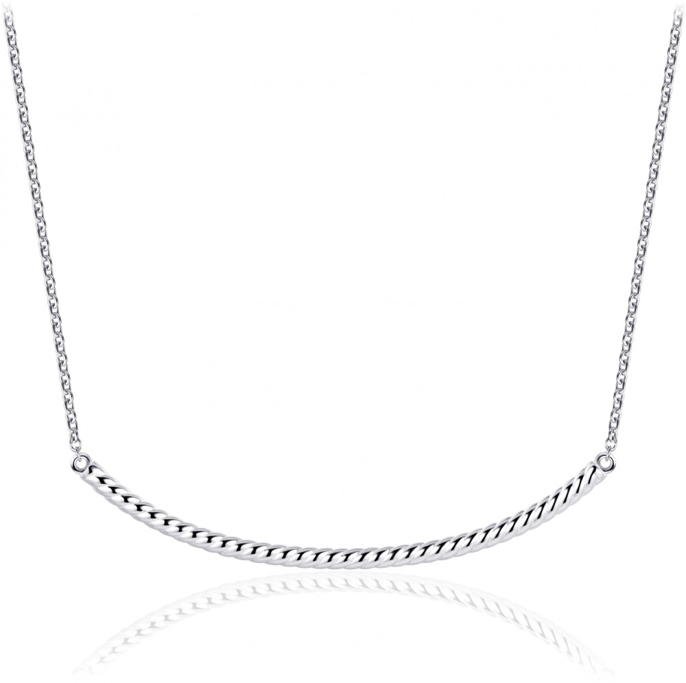 Gisser Jewels - Hanger incl. Ketting - Gebogen Staaf - Gedraaid - 3mm x 50mm - Lengte 42+5cm - Gerhodineerd Zilver 925