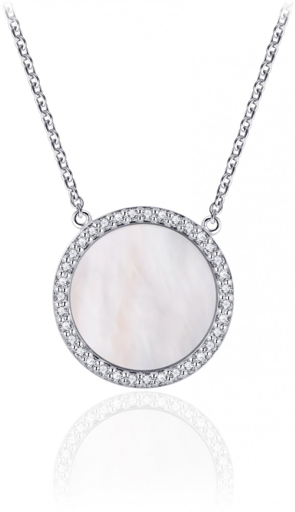 Gisser Jewels - Hanger Rond incl. Ketting - Gezet met Zirkonia en Parelmoer ingelegd - 18mmØ - Lengte 42+5cm - Gerhondineerd Zilver 925