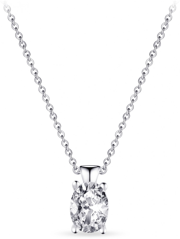 Gisser Jewels - Hanger incl. Collier - Solitaire gezet met een Ovaal geslepen Zirkonia Steen - 9mm x 6mm - Lengte 42+5cm - Gerhodineerd Zilver 925