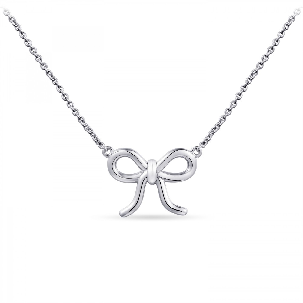 Gisser Jewels - Hanger incl. Collier - Strik glad gepolijst - 10mm x 15mm - Lengte 42+5cm - Gerhodineerd Zilver 925