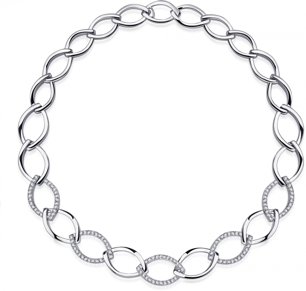 Gisser Jewels - Ketting - Choker Open Fantasieschakel gezet met Zirkonia - 15mm Breed - Lengte 45cm - Gerhodineerd Zilver 925
