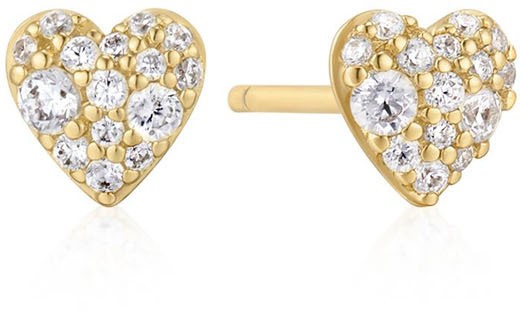 Gold Pavé Heart Stud Earrings E