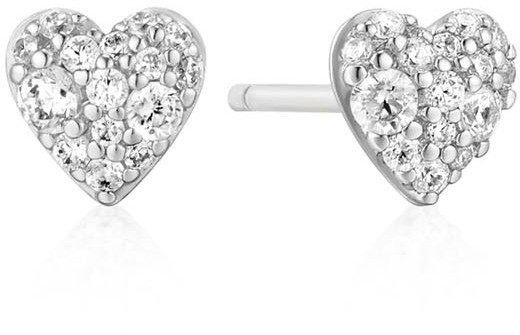 Silver Pavé Heart Stud Earrings E