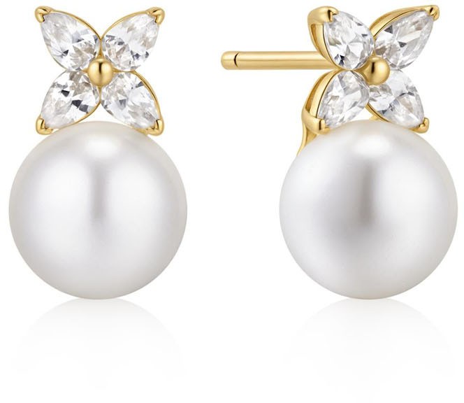 Gold Pearl Clover Stud Earrings E