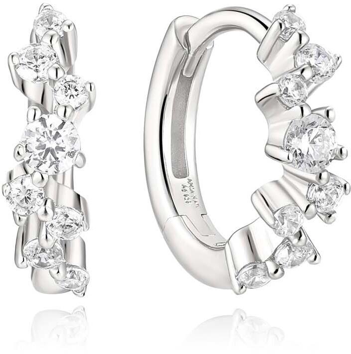 Silver Pavé Huggie Hoop Earrings E