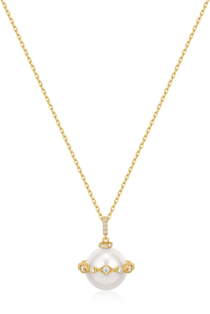 Gold Pearl Halo Evil-Eye Neckl. S