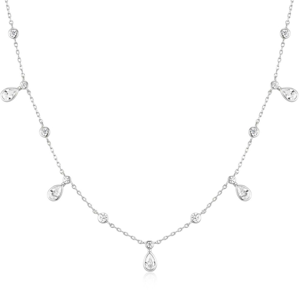Slv Teardrop Drop Stat. Necklace S