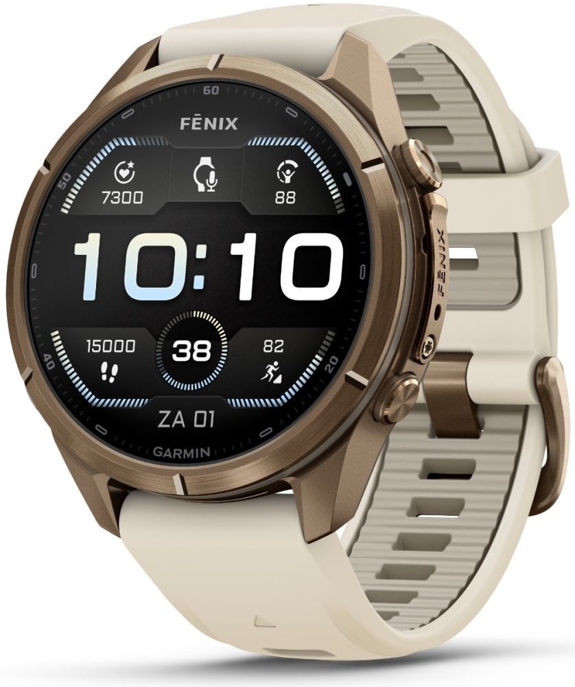 Garmin Fenix 9 Pro - 43 mm AMOLED Autumn Gold Titanium Smartwatch met cream/Fog French gray band 010-04335-26
