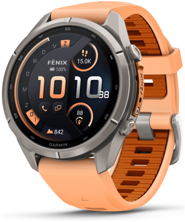 Garmin Fenix 9 Pro Connected - 43 mm AMOLED InReach Titanium Smartwatch met Shell Pink/Autumn Orange band 010-04335-01