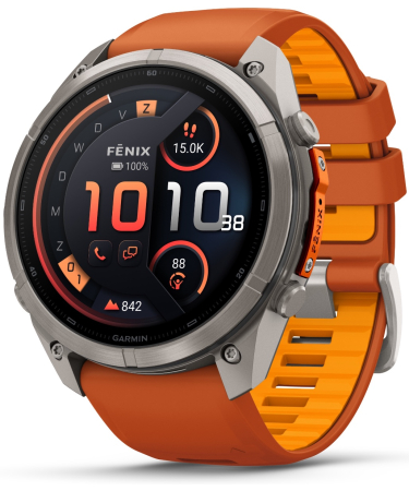 Garmin Fenix 9 Pro Connected - 51 mm AMOLED InReach Titanium Smartwatch met autumn orange/spark orange band 010-04337-01