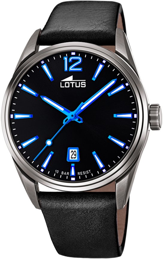 LOTUS MEN'S BLACK CHRONO LEATHER WATCH BRACELET 18685/6