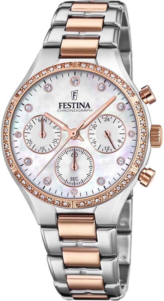 Festina F20403/1 Boyfriend Dames Chronograaf Parelmoeren Wijzerplaat Staal