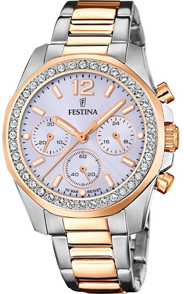 Festina F20608/3 Boyfriend Dames Chronograaf Bicolor Lila Wijzerplaat Staal
