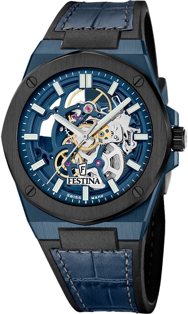 Festina Swiss Made F22011/1 Automatic Heren Horloge Blauwe Wijzerplaat