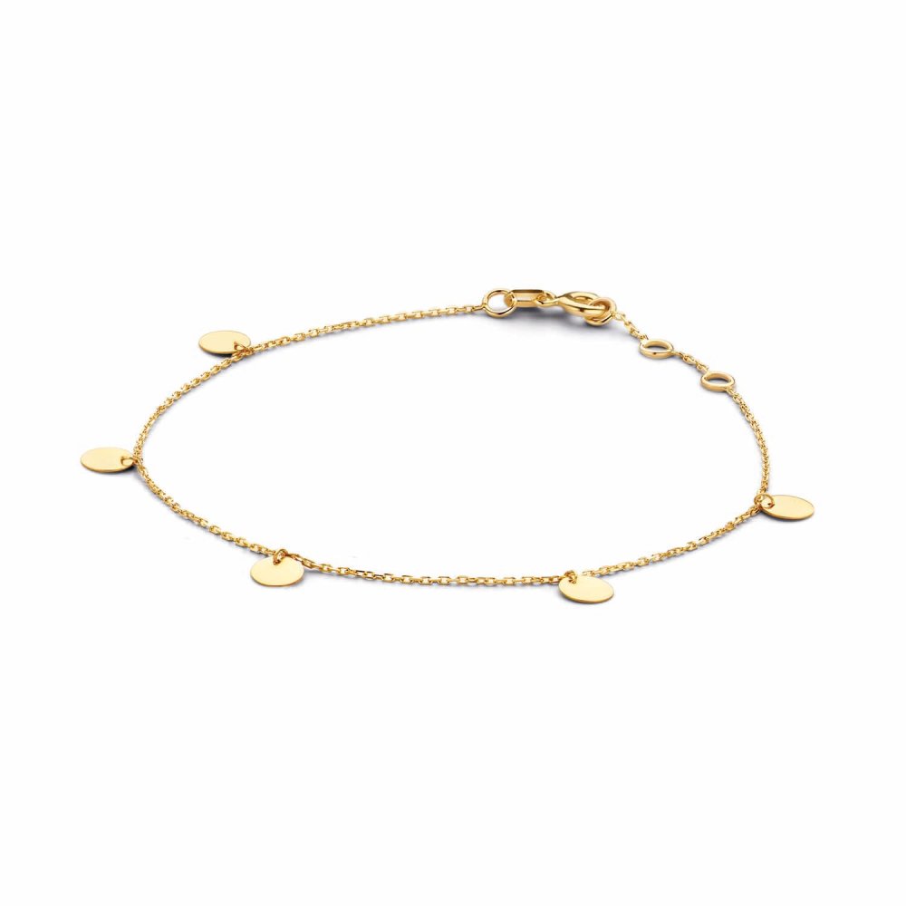 Jackie Gold JKB20.045 Dames Armband Zes Muntjes 5 mm 18 cm 14 Karaat Goud